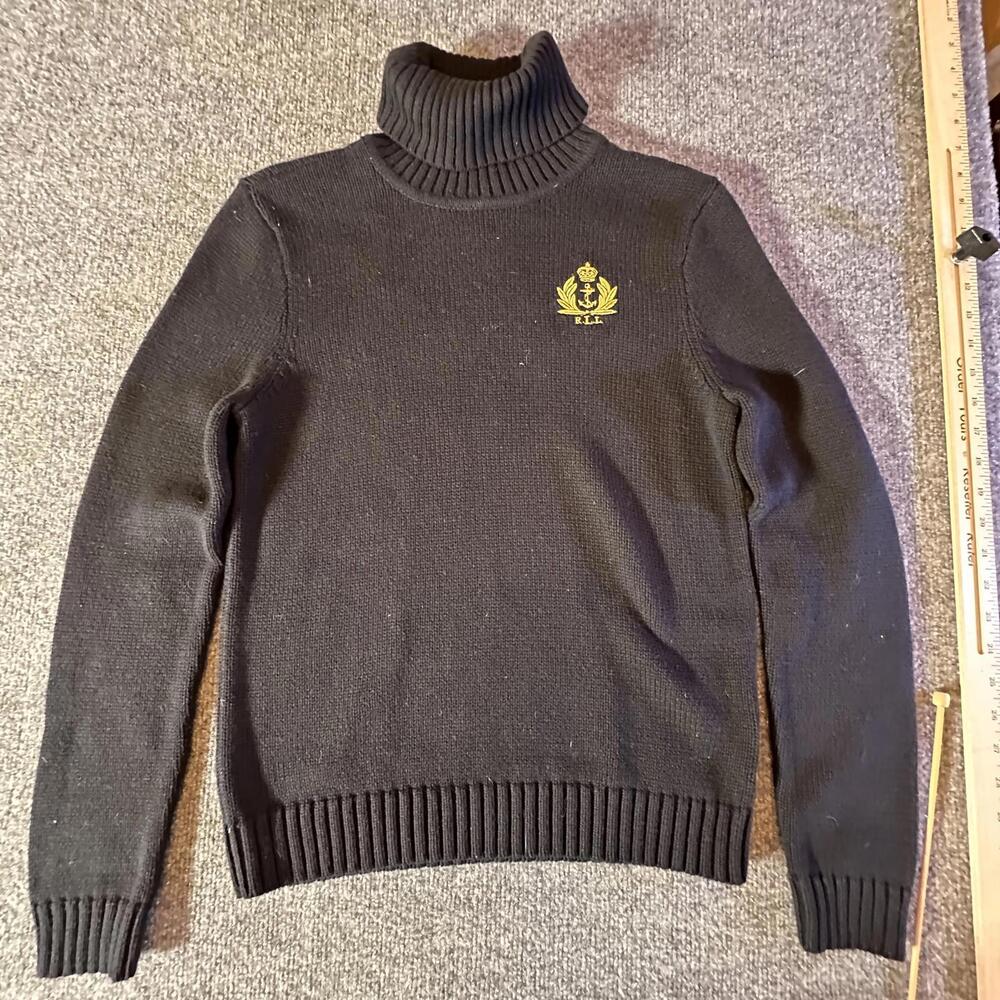 Ralph Lauren Turtleneck Sweater - Black with Gold Emblem, Size S #K-5
